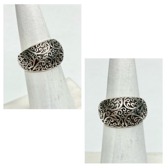 100% Sterling 925 Silver Stamped Scroll Engraved Swirl Boho Gypsy Hippie Ring 5 - Picture 1 of 10